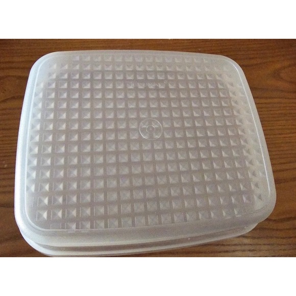 Tupperware Vintage Square Container Set Aqua Blue Clear 1285-2 Textured Bottom - Picture 2 of 4